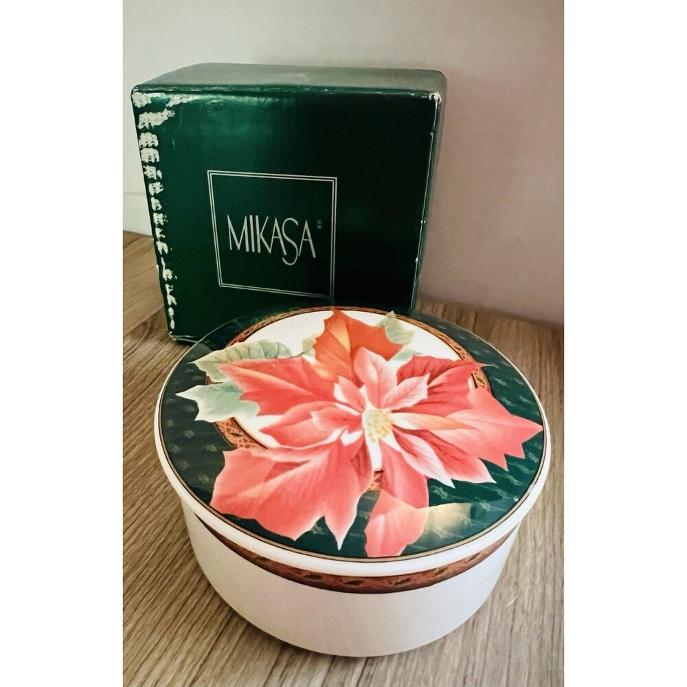 Vintage MIKASA MAXIMA FX 072 HOLIDAY FLEUR JAPAN-E Trinket Jewelry Box Christmas